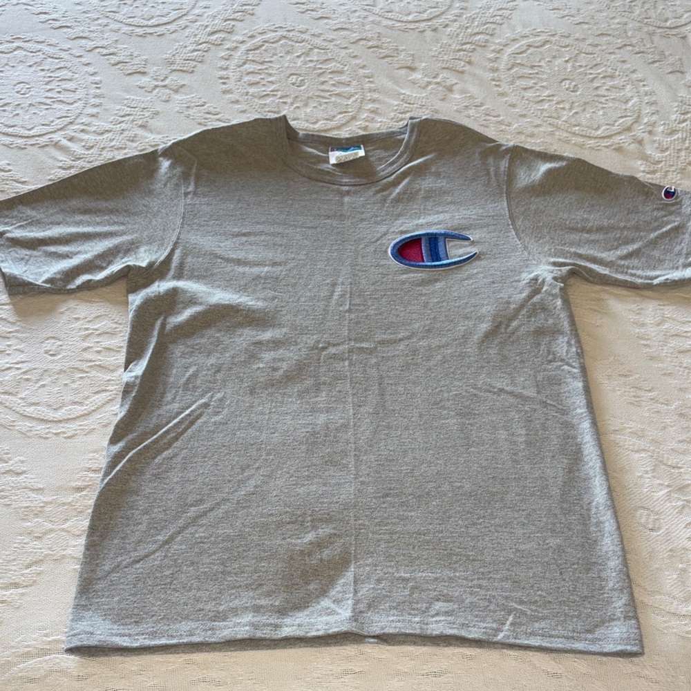 Vintage Champion Unisex Grey Short Sleeve Tee with Embroidered C Logo M EUC